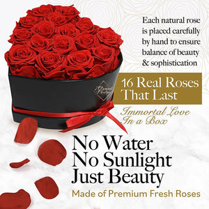 16-Piece Forever Flowers Heart Shape Box - Preserved Roses, Immortal Roses That Last a Year - Eternal Rose Preserved Flowers for Wife, Mothers Day & Valentines Day Gift for Her - Red