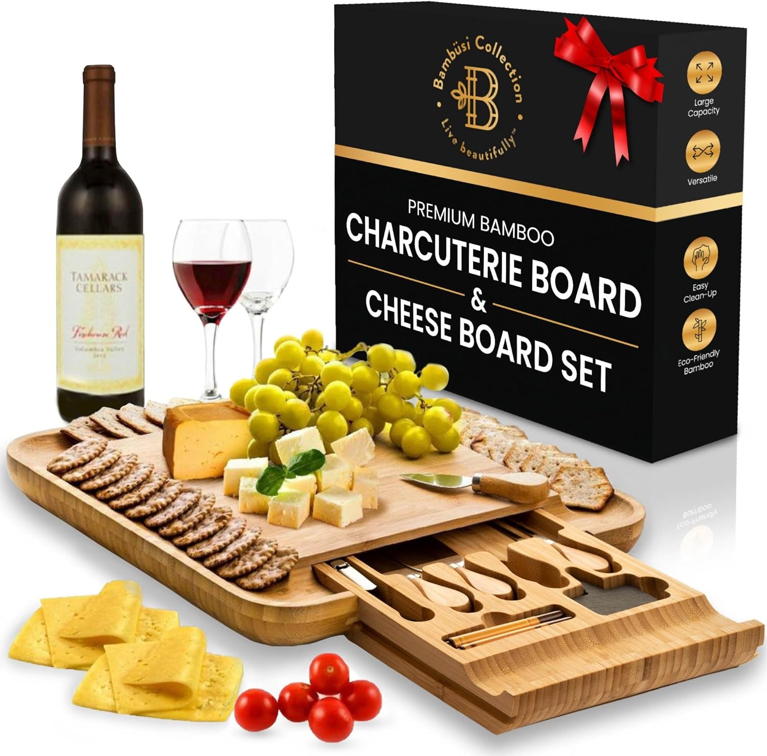 Charcuterie Boards Gift Set - Bamboo Cheese Board Large - Elegant Mothers Day Gifts for Mom - House Warming Gifts New Home - Wedding Gifts for Couple, Bridal Shower, Birthday Gifts for Women |