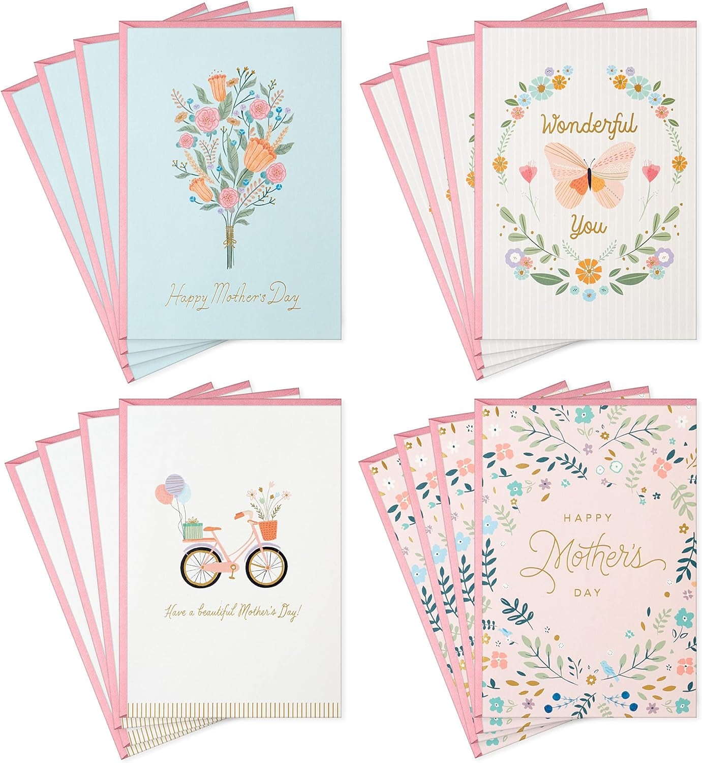 Mothers Day Cards Assortment, Flowers (16 Cards with Envelopes)