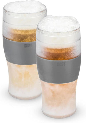 FREEZE Beer Glasses, Frozen Beer Mugs, Freezable Pint Glass Set, Insulated Beer Glass to Keep Your Drinks Cold, Double Walled Insulated Glasses, Tumbler for Iced Coffee, 16Oz, Set of 2, Gray